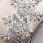 Embroidered Lace Appliques Silver Floral Venice Lace Mirror Pair Patch 14" BL128X