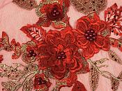 3 Dimensional Embroidered Lace Applique Red Floral 17" BL129