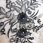 3 Dimensional Embroidered Lace Applique Black Gold Floral 15" BL130