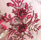 3 Dimensional Embroidered Lace Applique Burgundy Gold Floral 15" BL130