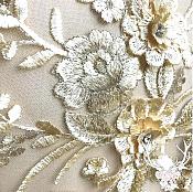 3 Dimensional Embroidered Lace Applique Champagne Gold Floral 15" BL130