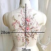 3 Dimensional Embroidered Lace Applique Pink Floral 15" BL130