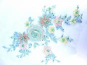 Three Dimensional Applique Embroidered Lace Multi Pastels Pink and Green Sewing Dance Motif Floral Design 15" BL135