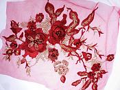Three Dimensional Applique Embroidered Lace Burgundy Gold Sewing Dance Motif Floral Design 13.75" BL136