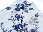 Three Dimensional Applique Embroidered Lace Shiny Navy Blue Gold Sewing Dance Motif Floral Design 13.75" BL136