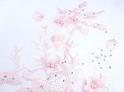 Three Dimensional Applique Embroidered Lace Shiny Pink White Sewing Dance Motif Floral Design 13.75" BL136