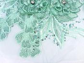 3D Embroidered Lace Applique Mint Green Floral Venice Lace Patch 14.5" (BL137)
