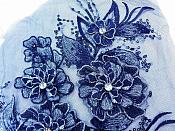 3D Embroidered Lace Applique Navy Blue Floral Venice Lace Patch 14.5" (BL137)