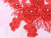 3D Embroidered Lace Applique Red Floral Venice Lace Patch 14.5" (BL137)