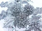 3D Embroidered Lace Applique Silver Floral Venice Lace Patch 14.5" (BL137)