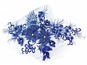 Floral Applique Three Dimensional Embroidered Lace Navy Blue Sewing Patch 15 inches BL139