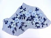 Floral Applique Three Dimensional Embroidered Lace Navy Baby Blue Sewing Patch 14.5 inches BL142