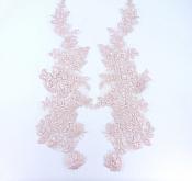 Sequin Lace Appliques Light Mauve Floral Venice Lace Mirror Pair Clothing Patch 14" BL146X