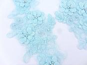 Sequin Lace Appliques Aqua Floral Venice Lace Mirror Pair Clothing Patch 12" BL148X