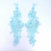 Sequin Lace Appliques Aqua Floral Venice Lace Mirror Pair Clothing Patch 12" BL148X