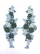 Sequin Lace Appliques Dark Green Silver Floral Venice Lace Mirror Pair Clothing Patch 12" BL148X