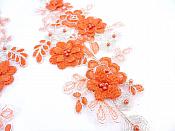 Sequin Lace Appliques Orange Silver Floral Venice Lace Mirror Pair Clothing Patch 12" BL148X