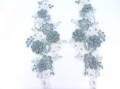 Sequin Lace Appliques Sea Foam Ivory Floral Venice Lace Mirror Pair Clothing Patch 12" BL148X