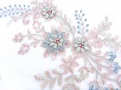 Lace Appliques Light Blue Mauve Silver Floral Venice Lace Mirror Pair Clothing Patch 13" BL149X