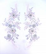 Lace Appliques Lavender Pink Silver Floral Venice Lace Mirror Pair Clothing Patch 13" BL149X