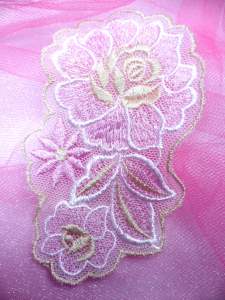 BL41 Pink Beige Floral Venise Lace Applique 4"