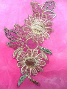 BL52  Beige Green Floral Venise Lace Applique 6.25"