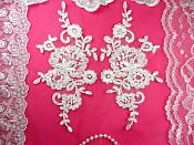 Mirror Pair White Floral Venise Lace Embroidered Appliques 9" (BL81)