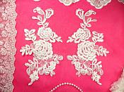 Mirror Pair White Floral Venise Lace Embroidered Appliques 9.5" (BL85)