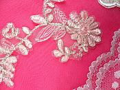 Mirror Pair Appliques Light Pink Silver Metallic Floral Venise Lace Embroidered 7" (BL87)