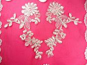Mirror Pair Appliques Light Pink Silver Metallic Floral Venise Lace Embroidered 7" (BL87)
