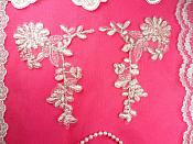 Mirror Pair Appliques Light Pink Silver Metallic Floral Venise Lace Embroidered 7" (BL87)