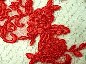 Mirror Pair Red Floral Venise Lace Embroidered Appliques 9" (BL88)