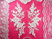 Mirror Pair Antique White Floral Venise Lace Embroidered Appliques 9" (BL88) Mirror Pair Antique White Floral Venise Lace Embroidered Appliques 9" (BL88)
