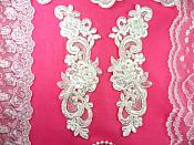 Venise Lace Mirror Pair Ivory Pearl Beaded Appliques 9" (BL90)