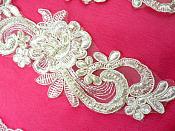 Venise Lace Mirror Pair Ivory Pearl Beaded Appliques 9" (BL90)