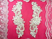 Venise Lace Mirror Pair Ivory Pearl Beaded Appliques 9" (BL90)