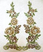 Floral Applique Embroidered Venise Lace Mirror Pair Brown 15.5" (BL91X)