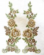 Floral Applique Embroidered Venise Lace Mirror Pair Brown 15.5" (BL91X)