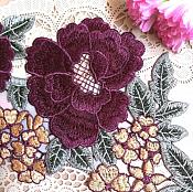 Floral Applique Embroidered Venise Lace Mirror Pair Wine 15.5" (BL91X)