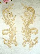 Embroidered Appliques Light Gold Metallic Mirror Pair Designer Scroll Motifs 9.5" (BL92X)