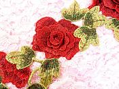 Embroidered Floral 3D Applique Red Craft Patch Clothing Motif 16.25" (BL95)