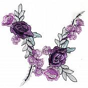 Embroidered Floral Applique Mirror Pair Purple Teal Clothing Patch Craft Motif 11.5" (BL96X)