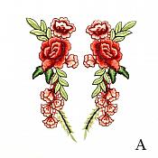 Embroidered Floral Applique Mirror Pair Red Clothing Patch Craft Motif 11.5" (BL96X)