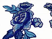 Embroidered Floral Applique Mirror Pair Blue Clothing Patch Craft Motif 11.5" (BL96X)