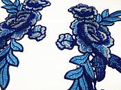 Embroidered Floral Applique Mirror Pair Blue Clothing Patch Craft Motif 11.5" (BL96X)