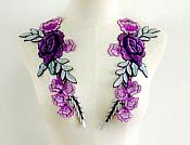 Embroidered Floral Applique Mirror Pair Purple Teal Clothing Patch Craft Motif 11.5" (BL96X)