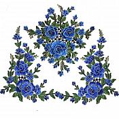 Set Of Three Embroidered Floral Applique Blue Craft Patch (BL97-bl)