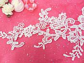 Embroidered Floral Applique Mirror Pair Antique White Clothing Patch Craft Motif 13.5" (BL98X)