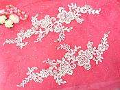 Embroidered Floral Applique Mirror Pair Antique White Clothing Patch Craft Motif 13.5" (BL98X)