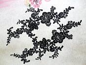 Embroidered Floral Applique Mirror Pair Black Clothing Patch Craft Motif 13.5" (BL98X)